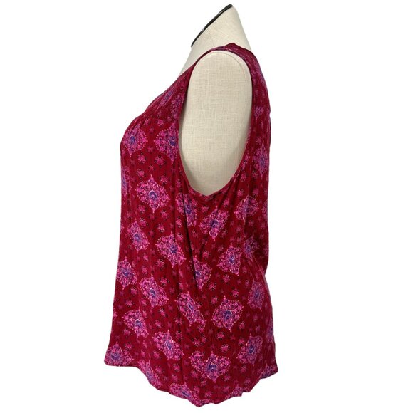 Magnolia Grace Top Womens 2X Sleeveless Floral Print Red Pink Rayon - Picture 2 of 8